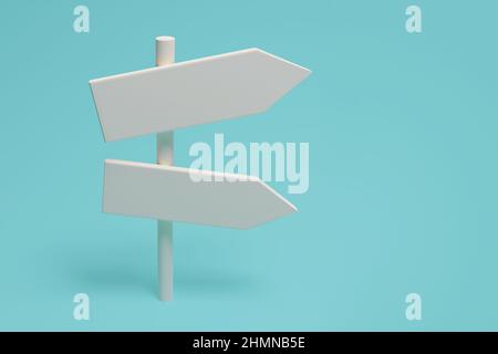 Panneau d'orientation blanc sur fond bleu. 3d rendu Banque D'Images
