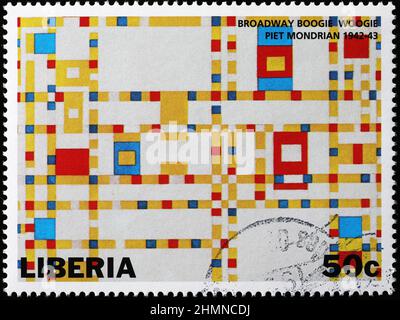 Peinture abstraite de Piet Mondrian sur timbre-poste Banque D'Images