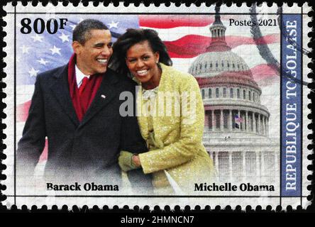 Barack et Michelle Obama sur timbre-poste Banque D'Images