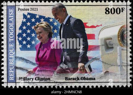 Barack Obama et Hilary Clinton sur timbre-poste Banque D'Images