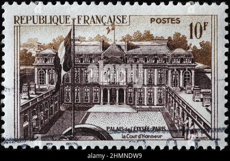 Palais de l'Élysée sur un timbre français d'époque Banque D'Images