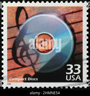 Les premiers disques compacts sont célébrés sur timbre-poste Banque D'Images