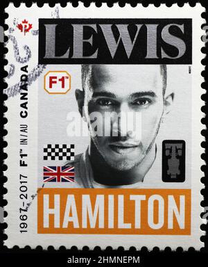 Portrait de Lewis Hamilton sur timbre-poste Banque D'Images