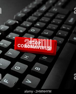 Texte d'écriture Arrêter le coronavirus. Business idée Disease campagne de sensibilisation lutte pour réduire les COVID19 cas dactylographiant les descriptions d'image et Banque D'Images