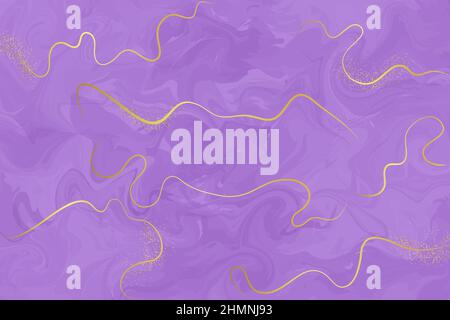 Arrière-plan en marbre ondulé violet avec des textures or et or. Aquarelle lilas abstraite. Marbre liquide. Invitation de mariage. Illustration vectorielle. Illustration de Vecteur