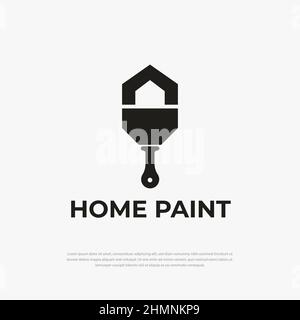 Logo maison avec concept de brosse. Icône rénovation maison. Icône de service de peinture. Illustration de Vecteur