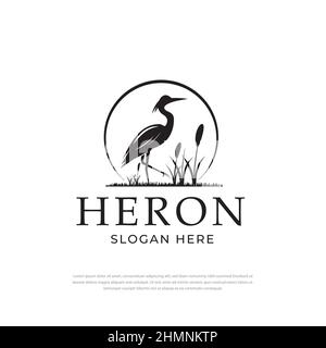 Logo Stork Heron Silhouette, modèle de conception Illustration de Vecteur