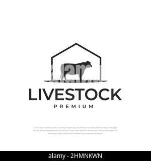 Angus Cow Beef Emblem Label Vector Home logo de bétail Illustration de Vecteur