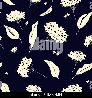 Motif végétal vectoriel sans couture, bleu foncé et couleurs lait. Silhouettes de fleurs et de feuilles en fleurs. Élégant imprimé fleuri pour le textile et le tissu Illustration de Vecteur