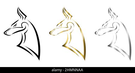 Art noir doré et argenté de la tête de chien Doberman Pinscher. Illustration de Vecteur