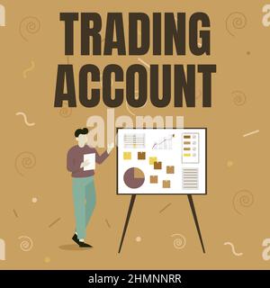 Écriture affichant le texte compte commercial. Compte conceptuel de placement de photo ayant des titres en espèces ou d'autres avoirs homme d'affaires dessin debout Banque D'Images