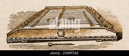 Une illustration de 19th siècle d'un dulcimer et d'un marteau italien, toujours utilisé par les artistes de rue en Angleterre à cette époque. Les variations incluent les dulcimers martelés et les dulcimers pluckés tels que le dulcimer Appalachian, bien que les deux méthodes puissent être utilisées pour tous les jouer. Banque D'Images