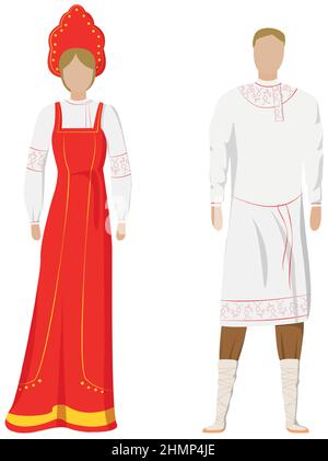 Une fille et un homme en costumes de vacances nationaux folkloriques russes - illustration vectorielle Illustration de Vecteur