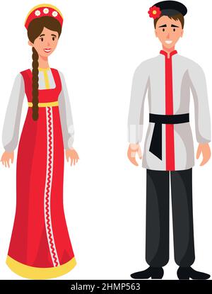 Une fille et un homme en costumes de vacances nationaux folkloriques russes - illustration vectorielle Illustration de Vecteur