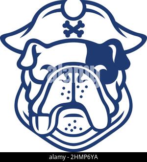 Simple Line Art of English Bulldog avec Pirate Hat et fumer un tuyau Illustration de Vecteur
