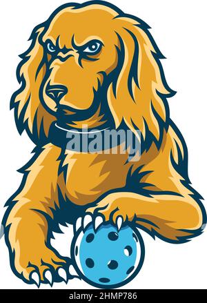 Chien de Cocker agressif allongé avec Un ballon de Pickleball Illustration de Vecteur