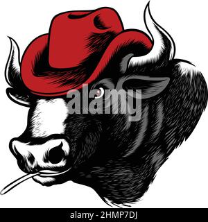 Bull wears a cowboy hat Illustration de Vecteur