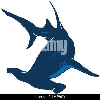 Silhouette simple de requin Hammerhead nageur Illustration de Vecteur