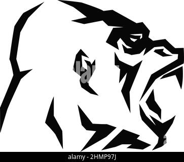Tête de Gorilla Roaring agressif style de ligne edgy simple Illustration de Vecteur