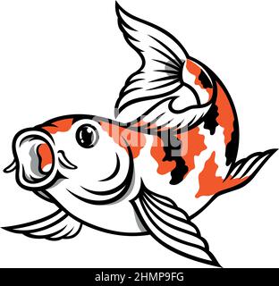 Mignon poisson Koi avec orange et noir ouverture de sa bouche comme en forme d'O Illustration de Vecteur