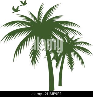 Silhouette simple de palmiers avec oiseaux volants Illustration de Vecteur