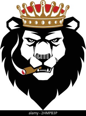 Lion King et Golden Crown Cigar Smoking Illustration de Vecteur