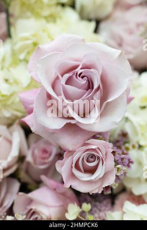 Arrangement floral avec un bouquet de fleurs rose et crème, au Northwest Flower and Garden show à Seattle, Washington. Banque D'Images