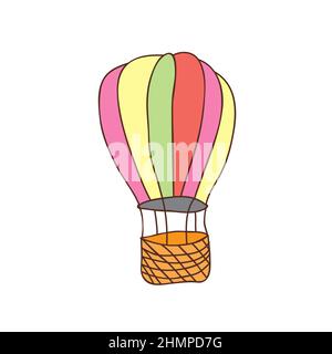 Illustration vectorielle du ballon d'air chaud. Icône isolée du ballon d'air de dessin animé. Simple main dessiné pour l'impression, la carte, la circulaire, le tissu, le textile, affiche. Illustration de Vecteur