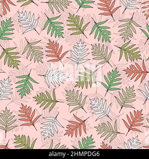 Motif fleuri vectoriel élégant et tendance sans couture de feuilles de fougère de monarque exotiques. Répéter texture arrière-plan folié pour l'impression et le textile Illustration de Vecteur