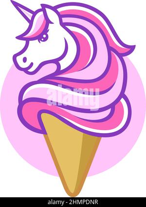 Cône de glace avec jolie licorne rose Illustration de Vecteur