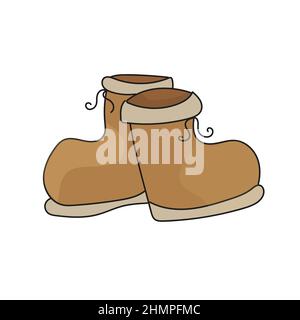 Paire de bottes brunes - illustration de dessin animé simple isolée sur blanc. Illustration de Vecteur