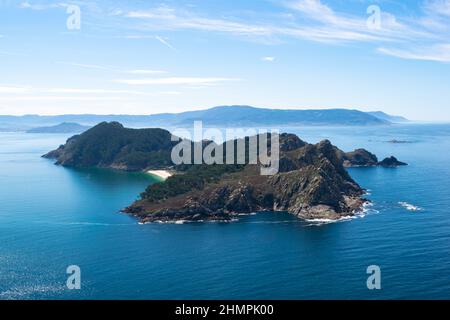 Île du Sud du Parc naturel des Îles Cies, Galice, Espagne Banque D'Images