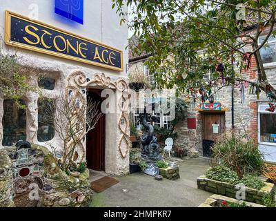 Boutiques et locaux d'affaires de l'âge et de la spiritualité à Glastonbury, Somerset, Royaume-Uni Banque D'Images