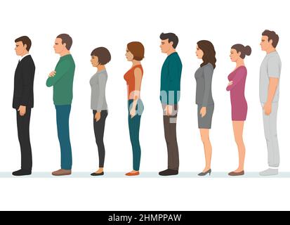 Hommes et femmes d'affaires attendant en ligne, hommes et femmes personnes en face debout vue vectorielle Illustration Illustration de Vecteur