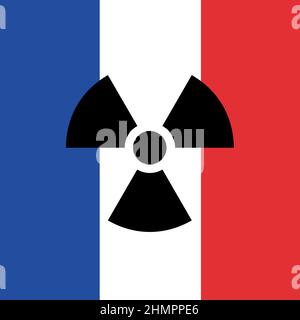 France et symbole de radioactivité radioactive - énergie nucléaire et atomique dans le pays. Illustration vectorielle du drapeau national et du symbole, du signe et du p Banque D'Images