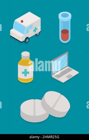 icône médicale définie sur fond bleu Illustration de Vecteur