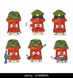 Un charmant soldat rouge vêtements enfants femme chinoise dessin animé apportez une machine à canon. Illustration vectorielle Illustration de Vecteur