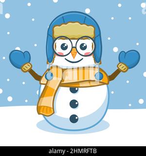 Joli personnage de dessin animé bonhomme de neige Illustration de Vecteur