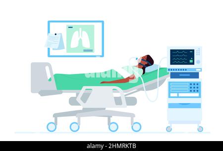 Soins intensifs du patient avec ventilation artificielle des poumons Illustration de Vecteur