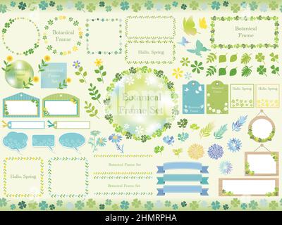 Ensemble de cadres botaniques et d'éléments graphiques à ressort isolés sur un fond simple. Illustration vectorielle. Illustration de Vecteur