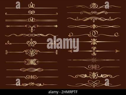 Ensemble de bordures dorées vintage isolées sur un fond sombre. Illustration vectorielle. Illustration de Vecteur