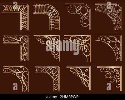 Cadres d'angle dorés vintage, isolés sur Un arrière-plan sombre. Illustration vectorielle. Illustration de Vecteur