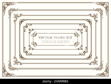 Ensemble de sept cadres vintage rectangulaires isolés sur un arrière-plan simple. Illustration vectorielle. Illustration de Vecteur