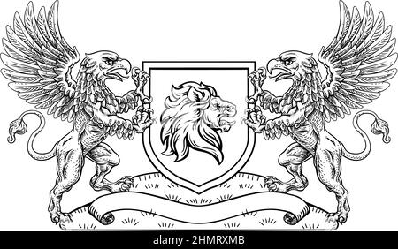 Armoiries Crest Lion Griffin Ou Griffon Shield Illustration de Vecteur