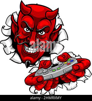 Diable Gamer manette de jeu vidéo Cartoon de mascotte Illustration de Vecteur