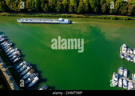 Vue aérienne du canal Rhin-Herne, Waltrop, cargo, Rhénanie-du-Nord-Westphalie, Allemagne Banque D'Images