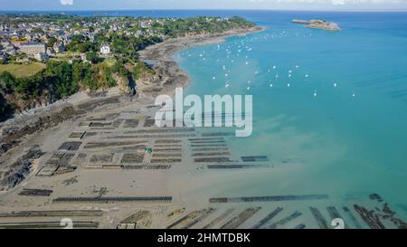 France, Ille et Vilaine, Côte d'Émeraude, Cancale, les lits d'huîtres; Banque D'Images