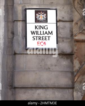 Panneau de rue pour King William Street, EC4, dans la ville de londres, Angleterre. Banque D'Images