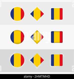 Ensemble d'icônes de drapeau de Roumanie, drapeau vectoriel de Roumanie. Trois versions d'ICON. Illustration de Vecteur