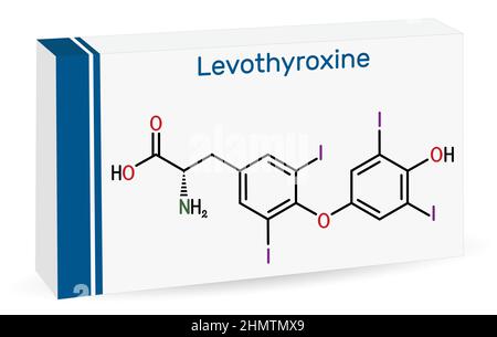 Lévothyroxine, molécule de L-thyroxine. Il s'agit de la forme synthétique de l'hormone thyroïdienne thyroxine, T4 hormone, utilisée pour traiter l'hypothyroïdie. Chimie squelettique Illustration de Vecteur